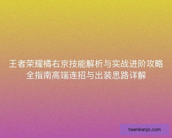 王者荣耀橘右京技能解析与实战进阶攻略全指南高端连招与出装思路详解